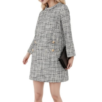 LifeShe Women's Long Sleeve Tweed Mini Dress Business Work Short Dress Elegant Cute Party Dresses