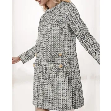 LifeShe Women's Long Sleeve Tweed Mini Dress Business Work Short Dress Elegant Cute Party Dresses
