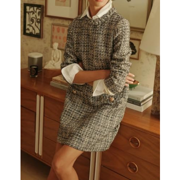 LifeShe Women's Long Sleeve Tweed Mini Dress Business Work Short Dress Elegant Cute Party Dresses