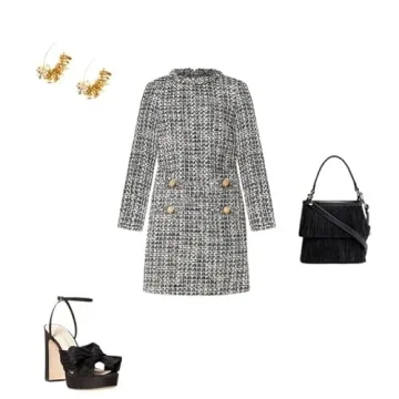 LifeShe Women's Long Sleeve Tweed Mini Dress Business Work Short Dress Elegant Cute Party Dresses