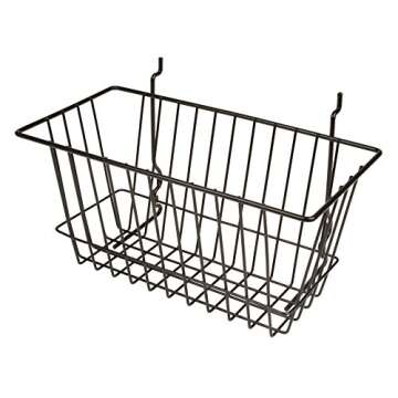 Econoco - Black Multi-Fit Narrow Wire Basket for Slatwall, Pegboard or Gridwall (Set of 6) Metal Semi-Gloss Basket, Black