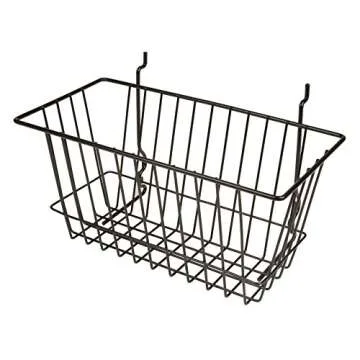 Econoco - Black Multi-Fit Narrow Wire Basket for Slatwall, Pegboard or Gridwall (Set of 6) Metal Semi-Gloss Basket, Black