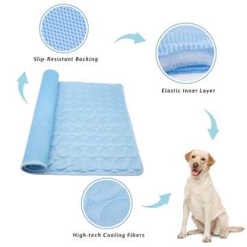 Hilkycton Dogs Cats Pet Cooling Mat, Summer Dog Cooling Pads Summer Sleeping Kennel Mat, Cooling Mat for Dogs Non-Slip for Indoor or Outdoor, Blue L, L:28Inch*22Inch