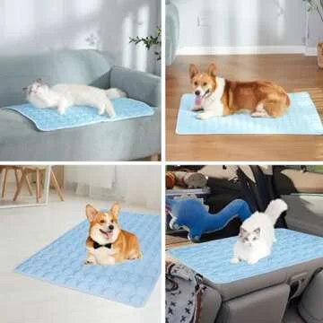 Hilkycton Dogs Cats Pet Cooling Mat, Summer Dog Cooling Pads Summer Sleeping Kennel Mat, Cooling Mat for Dogs Non-Slip for Indoor or Outdoor, Blue L, L:28Inch*22Inch