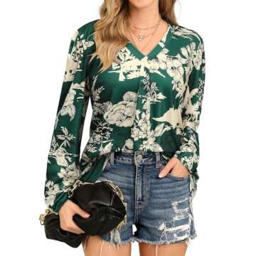 ZXZY Women's Vintage Leaf Floral Printed Tropical Tops