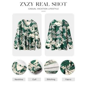 ZXZY Women's Vintage Leaf Floral Printed Tropical Tops