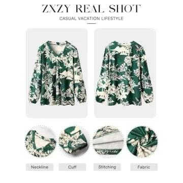 ZXZY Women's Vintage Leaf Floral Printed Tropical Tops