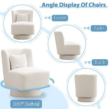 HANLIVES Swivel Barrel Chair|360 Degree Comfy Teddy Fabric Round Swivel Accent Chair with Pillow|Square Swivel Boucle Single Club Sofa Chair for Living Room,Hotel,Bedroom,Office,Lounge(White)