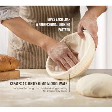 Kook Banneton Bread Proofing Basket Set - 9 Inch Rattan Baskets for Artisan Sourdough Baking