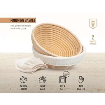 Kook Banneton Bread Proofing Basket Set 9 Inch