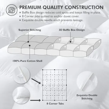 Luxurious Oversized King 108" x 98" Size Goose Down Fiber Waterfowl Feather Fiber Comforter Duvet, 100% Egyptian Cotton Cover, 65 oz. Fill Weight, Baffle Box Design, White Solid