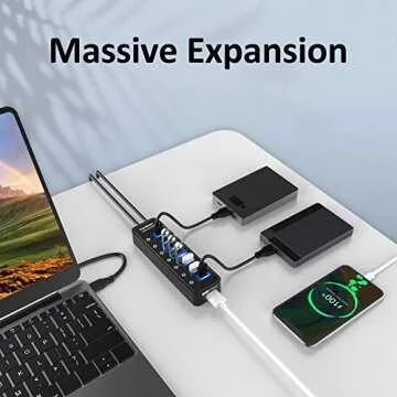 vantisan USB Hub 3.0 Powered, 7 Ports USB Data Hub Splitter with One Smart Charging Port and 5V/4A Powered Adapter and ON/Off Switches for MacBook, Mac Pro/Mini, iMac, Surface Pro Laptop/PC