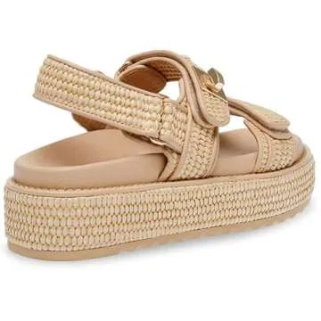 AMINUGAL Raffia Woven Flat Sandals for Women Casual Wide Width Espadrille Platform Sandals Women Comfortable Dressy Open Toe Beach summer sandals for women 2024 Size 8