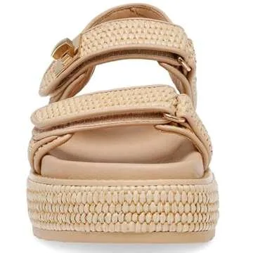 AMINUGAL Raffia Woven Flat Sandals for Women Casual Wide Width Espadrille Platform Sandals Women Comfortable Dressy Open Toe Beach summer sandals for women 2024 Size 8