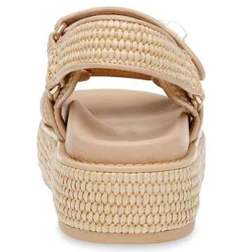 AMINUGAL Raffia Woven Flat Sandals for Women Casual Wide Width Espadrille Platform Sandals Women Comfortable Dressy Open Toe Beach summer sandals for women 2024 Size 8