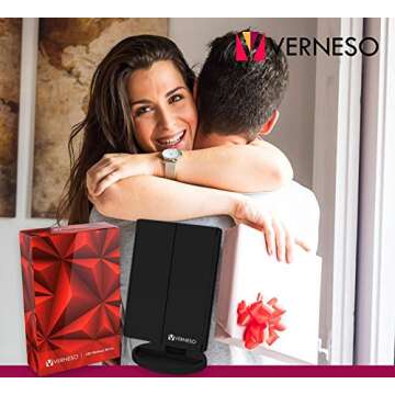 Lighted Makeup Mirror with 22 LEDs - Vanity Mirror with Lights - 10X/3X/2X Magnification and Touch Screen - 180 Degree Rotation - Cosmetic Make Up Trifold Table Light Up Mirrors for Travel (Black)