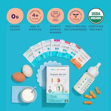 Stage 1 Mix-ins – Safe & Easy Early Allergen Introduction for Babies 4+ Months, Mix with Breastmilk, Formula & Baby Food, With 3 Top Allergens: Organic Peanuts, Milk & Eggs By Ready Set Food!(30 Days)