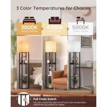 PAZZO Floor Lamp with Shelves, Shelf USB Floor Lamp, 3 Color Temperatures Solid Wood Floor Lamp with...