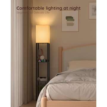 PAZZO Floor Lamp with Shelves, Shelf USB Floor Lamp, 3 Color Temperatures Solid Wood Floor Lamp with 2 Charging Ports and 1 Power Outlet, Lamps for Livingroom Bedroom, Bulb Included, Matt Black