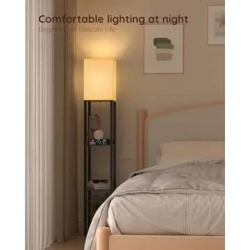 PAZZO Floor Lamp with Shelves, Shelf USB Floor Lamp, 3 Color Temperatures Solid Wood Floor Lamp with 2 Charging Ports and 1 Power Outlet, Lamps for Livingroom Bedroom, Bulb Included, Matt Black