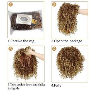 AISI QUEENS Afro Wigs For Black Women Short Kinky Curly Brown Mixed Blonde Synthetic Wig with Bangs Heat Resistant Wigs With Wig Cap