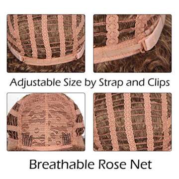 AISI QUEENS Afro Wigs For Black Women Short Kinky Curly Brown Mixed Blonde Synthetic Wig with Bangs Heat Resistant Wigs With Wig Cap