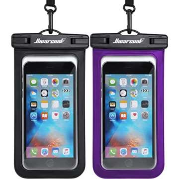 Hiearcool Universal Waterproof Phone Pouch Compatible for iPhone 16 15 14 13 Pro Max Plus Up to 8.3", IPX8 Beach Travel Essentials-Black&Purple-2Pack