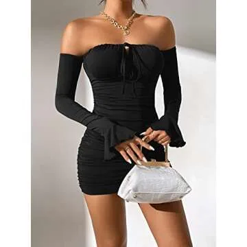 WDIRARA Women's Off Shoulder Bodycon Mini Dress - Petite Style