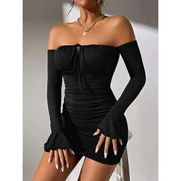 WDIRARA Women's Off Shoulder Bodycon Mini Dress - Petite Style