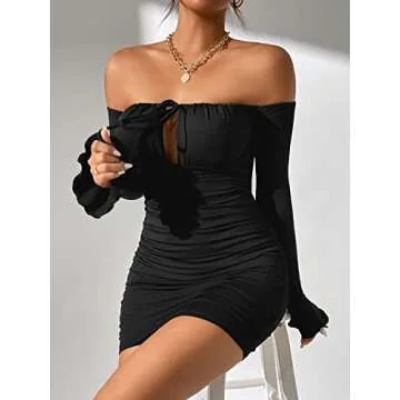 WDIRARA Women's Off Shoulder Bodycon Mini Dress - Petite Style