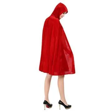 Haorugut Womens Little Red Riding Hood Cape Costumes Velvet Cloak 35"