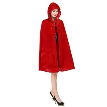 Haorugut Womens Little Red Riding Hood Cape Costumes Velvet Cloak 35"