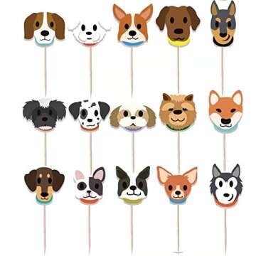 KUDES 32Pcs Dog Cupcake Toppers - Cute Puppy Faces Cake Topper Picks Party Bunting Decorations for D...