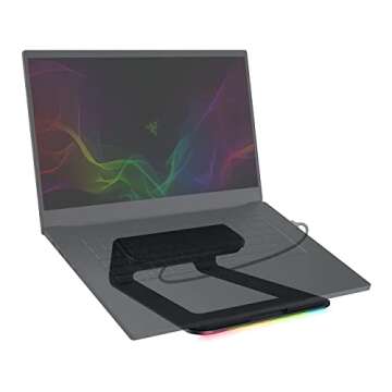 Razer Laptop Stand Chroma: 3-Port USB 3.0 Hub - Ergonomic Design - Anodized Aluminum Construction - Customizable Chroma RGB Lighting - Matte Black