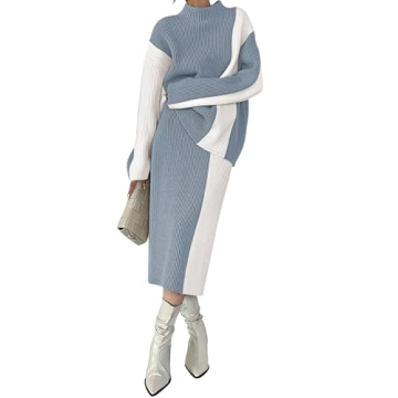 Pink Queen Women's 2 Piece Sweater Skirt Set Trendy Autumn Long Sleeve Mock Neck Oversized Pullover ...