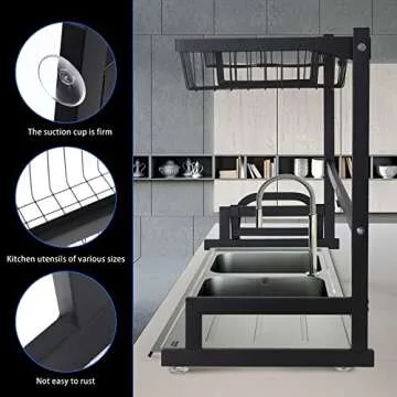 Baarrtt Over The Sink Dish Drying Rack, 2 Tier Racks for Kitchen Counter Pool Large Capacity Stainless Steel Dishes Drain Storage Organizer Shelf with Utensils Holders , Adjustable (33.5-43.3inch)