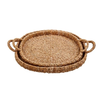Stylish Mud Pie Basket Tray Set - Natural Seagrass Nested Trays for Home Decor