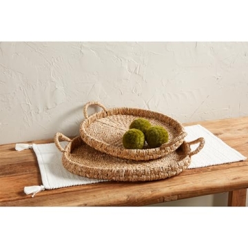 Mud Pie Seagrass Basket Tray Set - Rustic Home Decor
