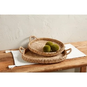 Mud Pie Seagrass Basket Tray Set - Rustic Home Decor