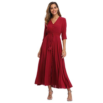 VintageClothing Women's Floral Maxi Dresses with Sleeves Flowy Boho Beach Party Dress Casual Summer ...