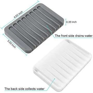 2PCS Soap Dish Holder, Premium Silicone Soap Dishes for Shower Bathroom Kitchen Sinks， Soap Tray Saver Drainer, Self-draining Waterfall, Non-Slip Design, Easy Cleaning (White, Gray)