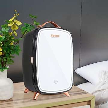 VEVOR Mini Fridge 6L Skincare Refrigerator with LED Light and HD Mirror, AC/DC Makeup Cooler for Ski...