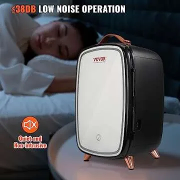 VEVOR Mini Fridge 6L Skincare Refrigerator with LED Light and HD Mirror, AC/DC Makeup Cooler for Skin Care Cosmetic Storage, Chill Face Mask Drink, Small Cooling for Bedroom Dorm Desktop, Black