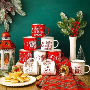 Yaomiao 9 Pcs Hot Cocoa Bar Enamel Mugs with Handles Christmas Coffee Mugs 12 oz Seasonal Enamel Cup...