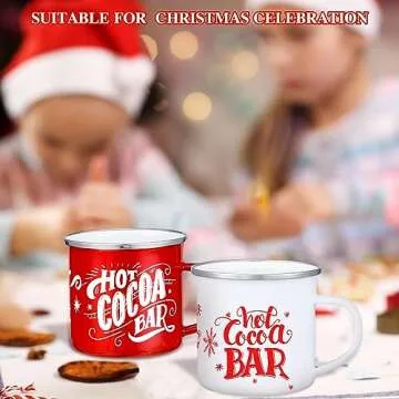 Yaomiao 9 Pcs Hot Cocoa Bar Enamel Mugs with Handles Christmas Coffee Mugs 12 oz Seasonal Enamel Cup Funny Novelty White and Red Tea Cups for Christmas (Cute Style)