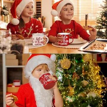 Yaomiao 9 Pcs Hot Cocoa Bar Enamel Mugs with Handles Christmas Coffee Mugs 12 oz Seasonal Enamel Cup Funny Novelty White and Red Tea Cups for Christmas (Cute Style)