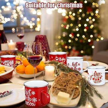 Yaomiao 9 Pcs Hot Cocoa Bar Enamel Mugs with Handles Christmas Coffee Mugs 12 oz Seasonal Enamel Cup Funny Novelty White and Red Tea Cups for Christmas (Cute Style)