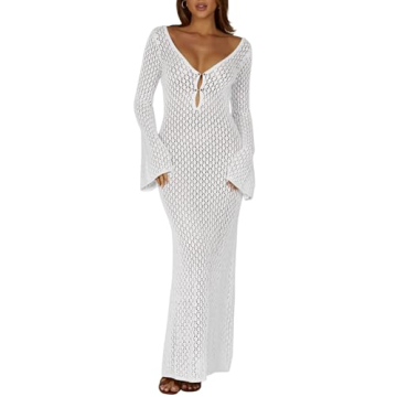 Saodimallsu Women's Crochet Maxi Dress Beach Cover Up