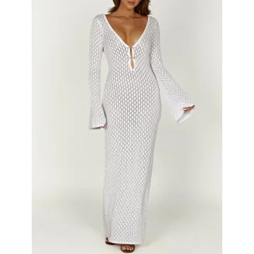 Saodimallsu Women's Crochet Maxi Dress Beach Cover Up