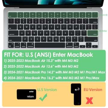 ProElife Keyboard Cover Skin for 2025-2022 MacBook Air 13.6 inch 15.3 inch M4 M3 M2 Chip U.S Enter S...